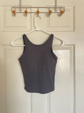 GU Sleeveless Ribbed Crop Tank Top - Charcoal